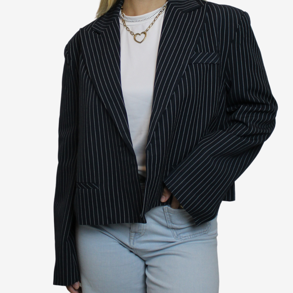 Krijtstreepjes blazer navy blauw annefleur stijl olivia