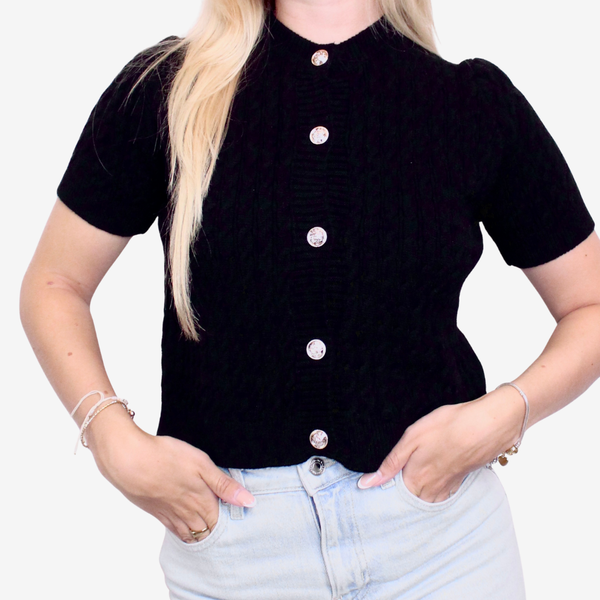 Zwarte gebreide top goude knopen annefleur 