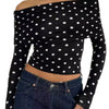stippen polkadot top off shoulder annefleur style